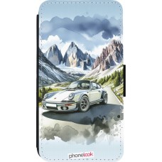Coque iPhone 13 mini - Wallet noir Porsche 911 Mountain Watercolor