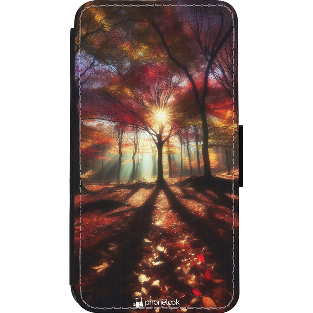iPhone 13 mini Case Hülle - Wallet schwarz Herbstlicher goldener Glanz