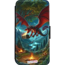 iPhone 13 mini Case Hülle - Wallet schwarz Drache Fliegend Wald Schatz