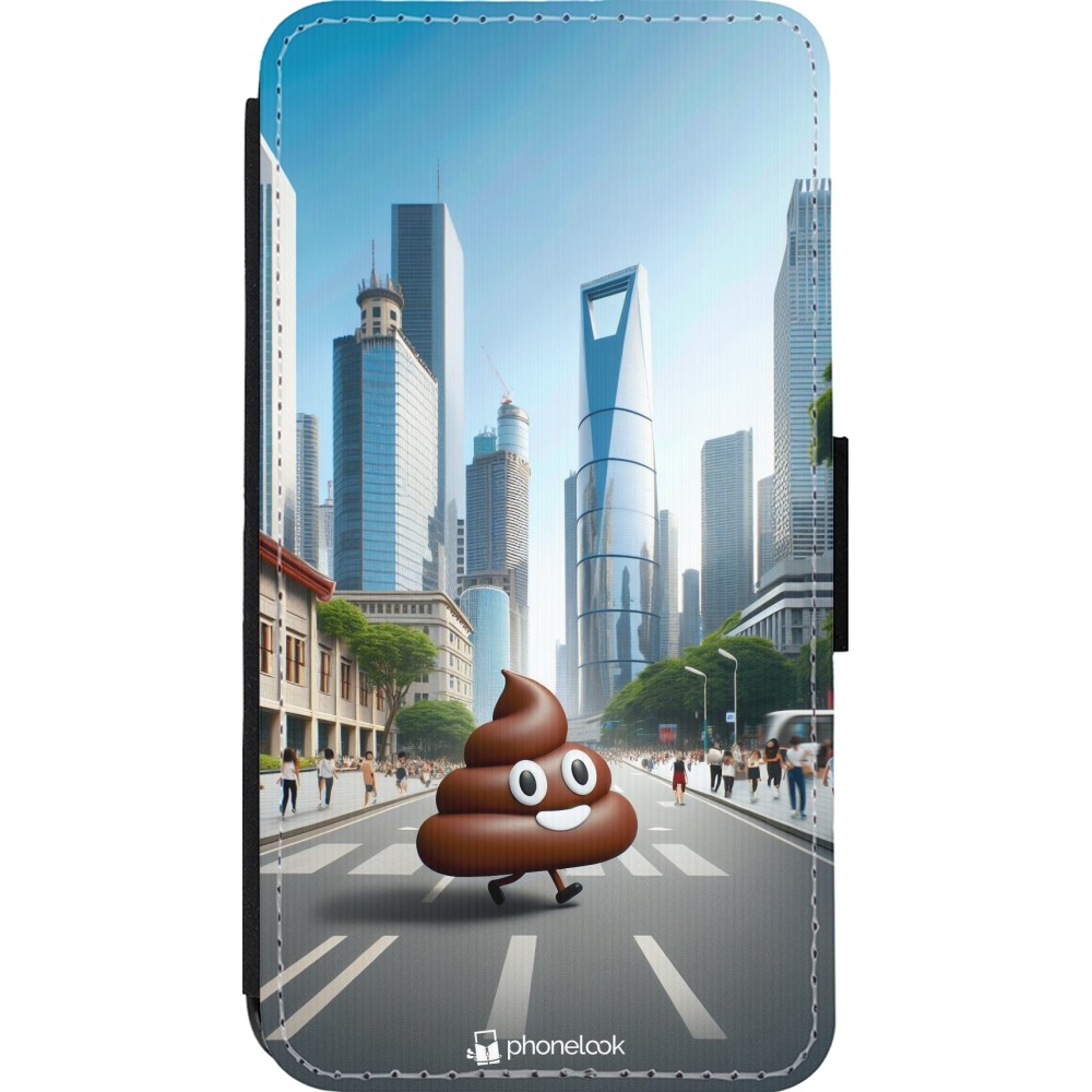 iPhone 13 mini Case Hülle - Wallet schwarz Kackhaufen Emoji Spaziergang