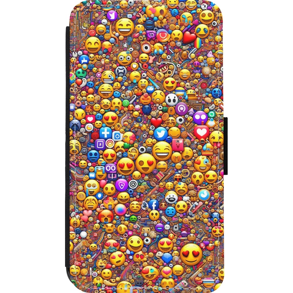 iPhone 13 mini Case Hülle - Wallet schwarz Emoji gemischt