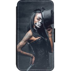 iPhone 13 mini Case Hülle - Wallet schwarz Halloween 22 Tattooed Girl