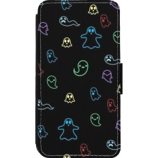 Coque iPhone 13 mini - Wallet noir Halloween 2024 colorful ghosts