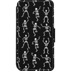 Coque iPhone 13 mini - Wallet noir Halloween 2024 dancing skeleton