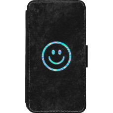 Coque iPhone 13 mini - Wallet noir Happy smiley irisé