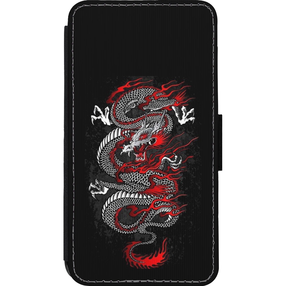 iPhone 13 mini Case Hülle - Wallet schwarz Japanese style Dragon Tattoo Red Black