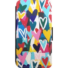 Coque iPhone 13 mini - Wallet noir Joyful Hearts