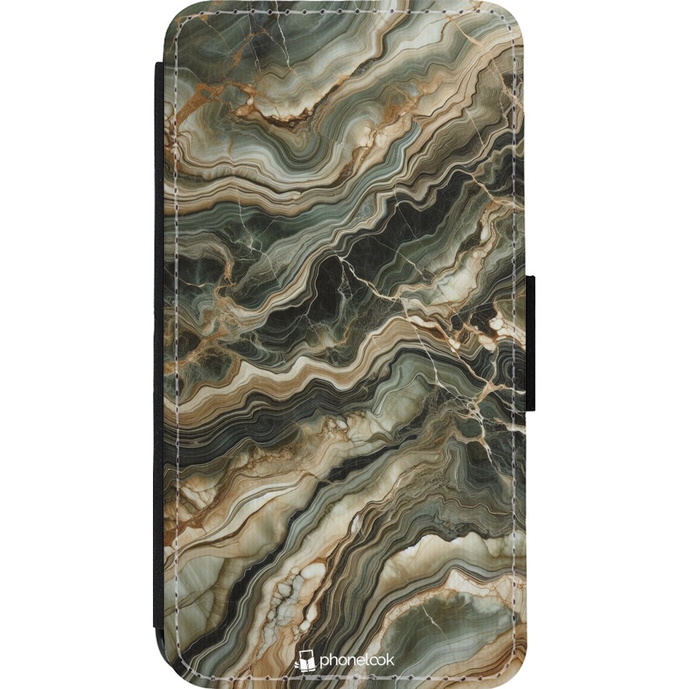 iPhone 13 mini Case Hülle - Wallet schwarz Oliv Marmor