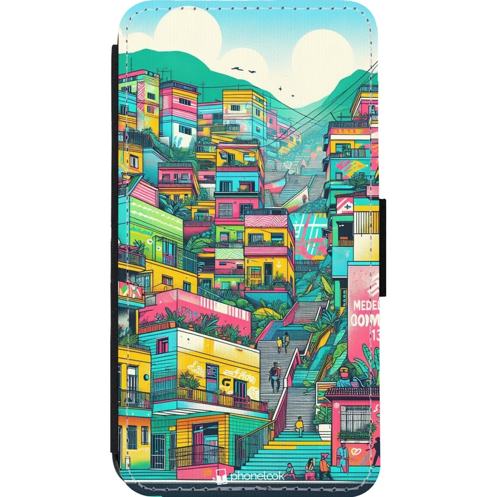 iPhone 13 mini Case Hülle - Wallet schwarz Medellin Comuna 13 Kunst