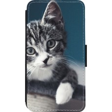Coque iPhone 13 mini - Wallet noir Meow 23