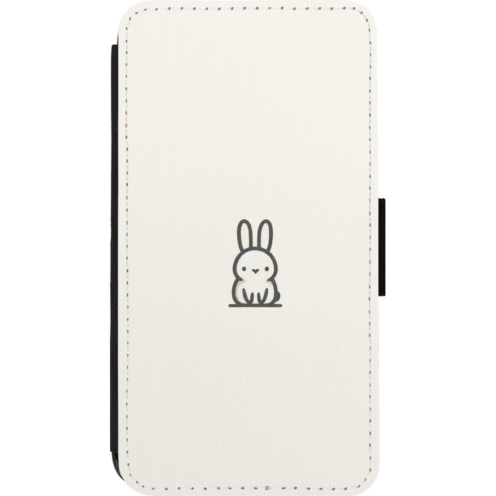 Coque iPhone 13 mini - Wallet noir Minimal bunny cutie
