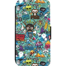 iPhone 13 mini Case Hülle - Wallet schwarz Mixed Cartoons Turquoise