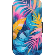 Coque iPhone 13 mini - Wallet noir Palms Blue