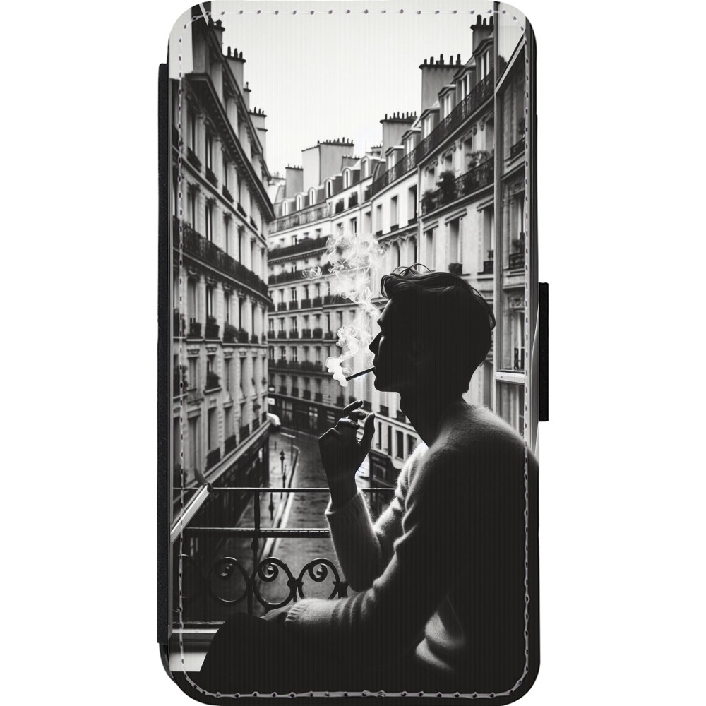 Coque iPhone 13 mini - Wallet noir Parisian Smoker