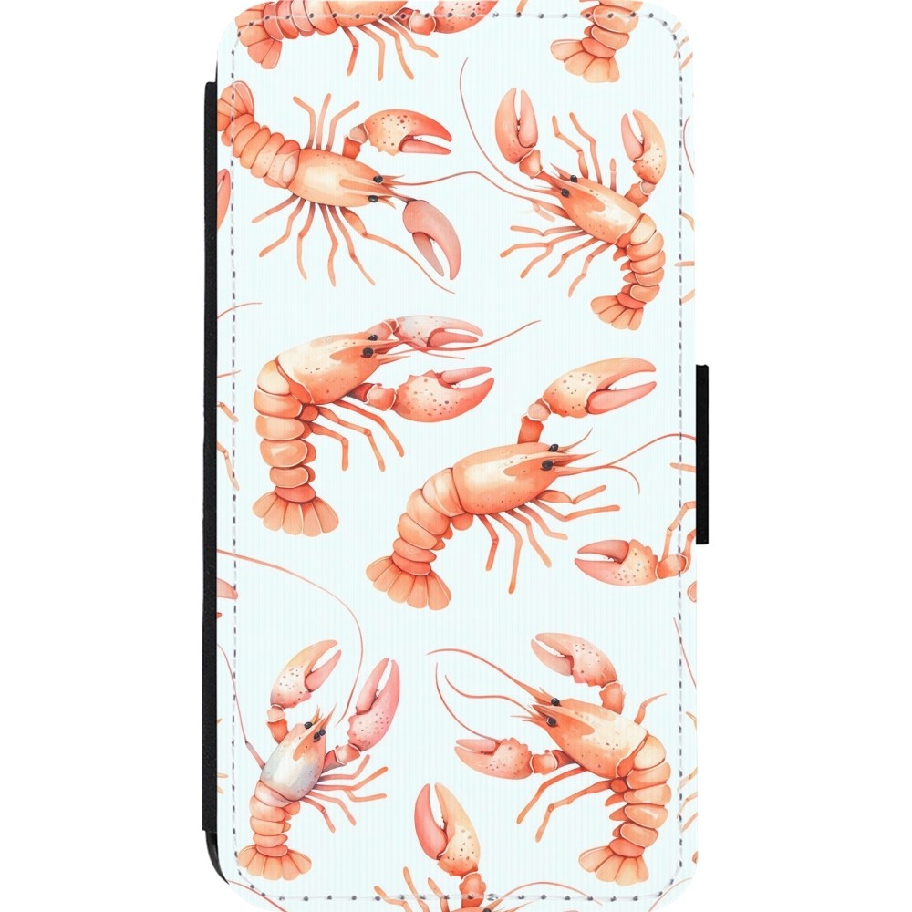 iPhone 13 mini Case Hülle - Wallet schwarz Muster von pastellfarbenen Hummern