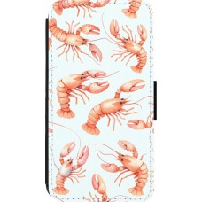 iPhone 13 mini Case Hülle - Wallet schwarz Muster von pastellfarbenen Hummern