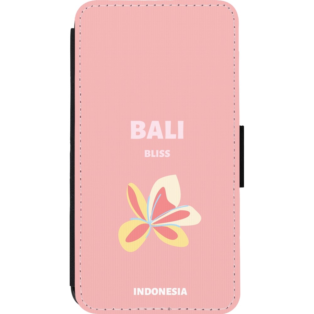 Coque iPhone 13 mini - Wallet noir Pop Summer Destination Bali