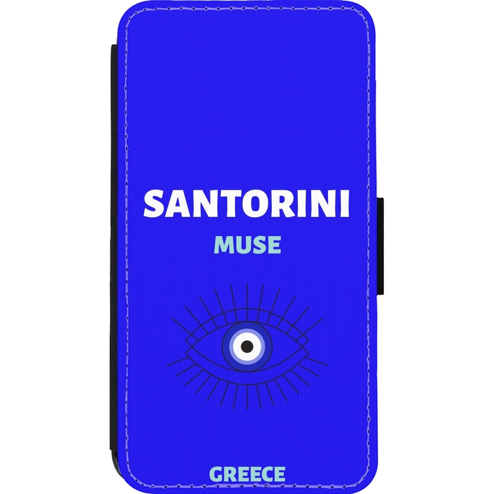 Coque iPhone 13 mini - Wallet noir Pop Summer Destination Santorini