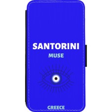 Coque iPhone 13 mini - Wallet noir Pop Summer Destination Santorini