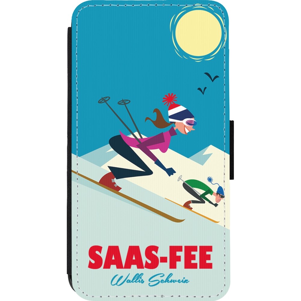 Coque iPhone 13 mini - Wallet noir Saas-Fee Ski Downhill