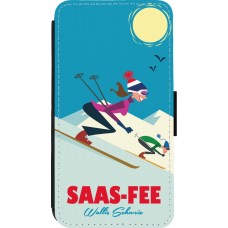 Coque iPhone 13 mini - Wallet noir Saas-Fee Ski Downhill