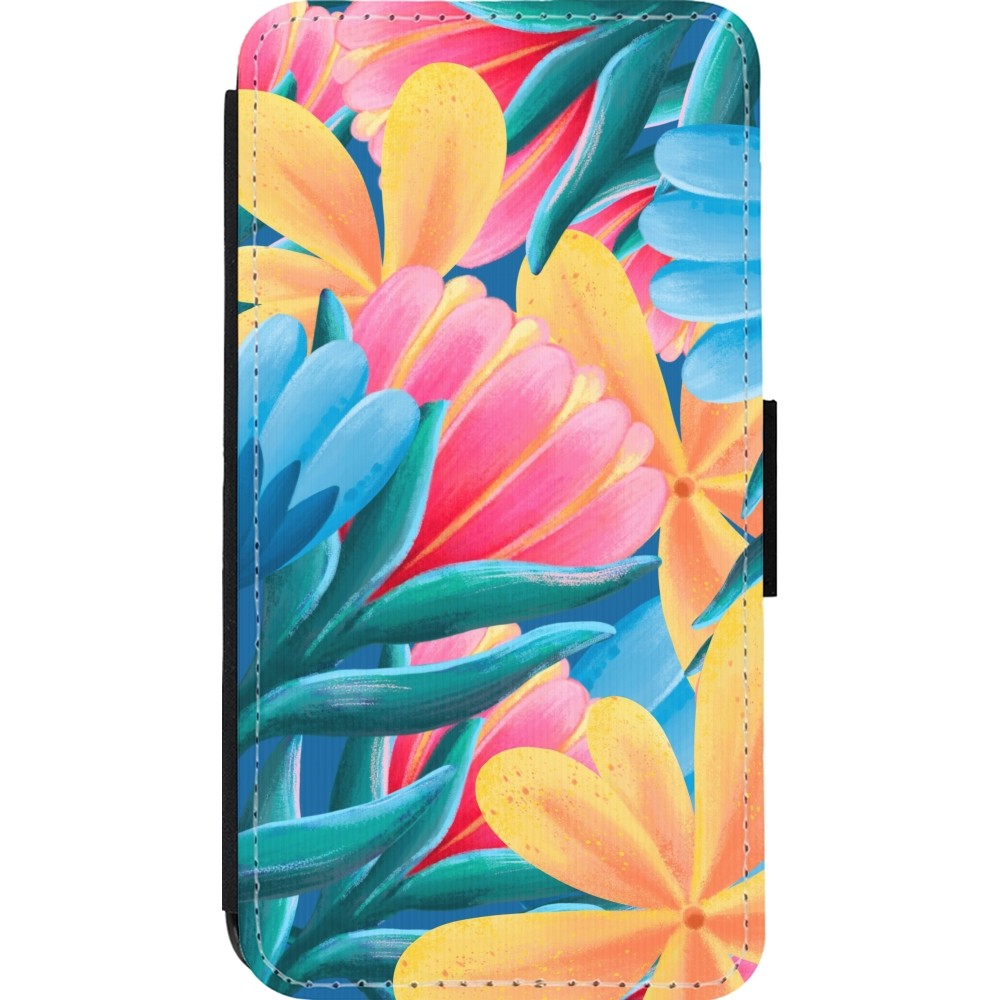iPhone 13 mini Case Hülle - Wallet schwarz Spring 23 colorful flowers