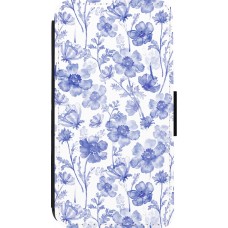iPhone 13 mini Case Hülle - Wallet schwarz Spring 23 watercolor blue flowers