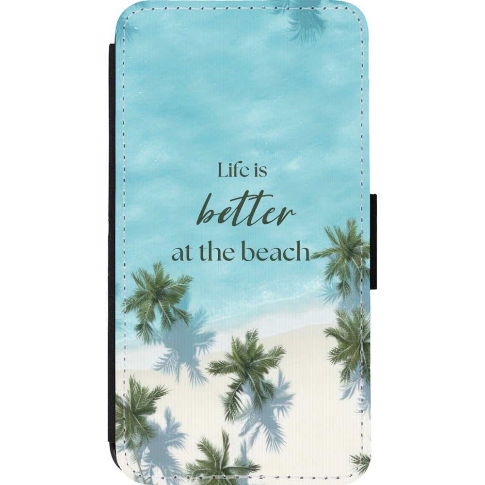Coque iPhone 13 mini - Wallet noir Summer 2025 Life is better at the beach