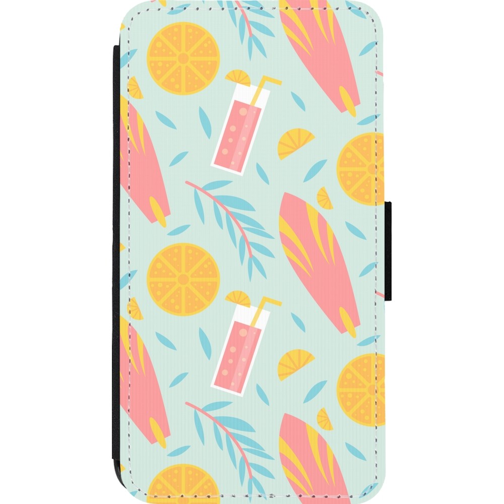 Coque iPhone 13 mini - Wallet noir Summer 2025 Pattern citron