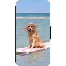 Coque iPhone 13 mini - Wallet noir Summer Dog on Paddle