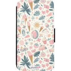 iPhone 13 mini Case Hülle - Wallet schwarz Sommer Pink Muster