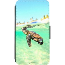 Coque iPhone 13 mini - Wallet noir Turtle Underwater