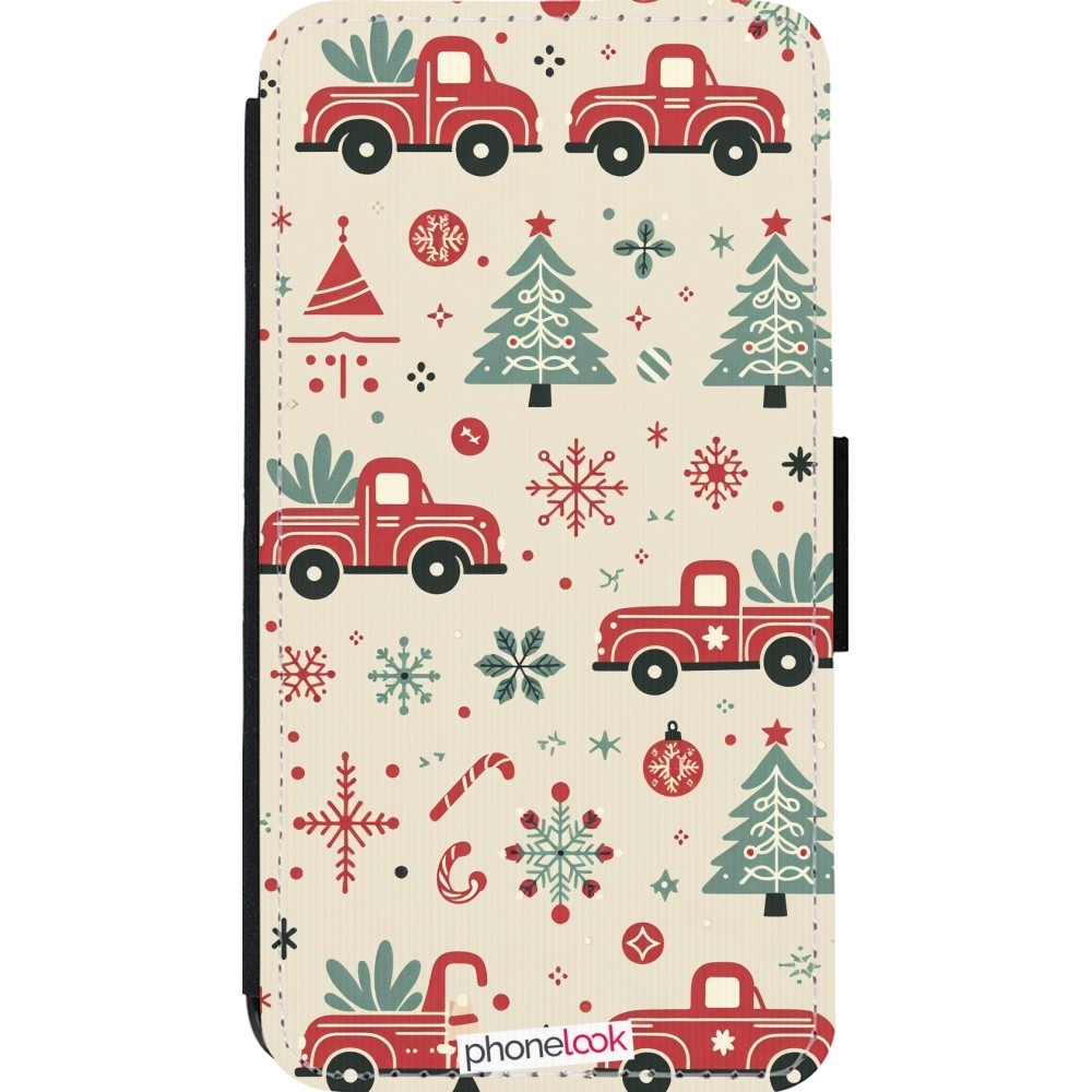 Coque iPhone 13 mini - Wallet noir Noël 2024 Camion Sapin