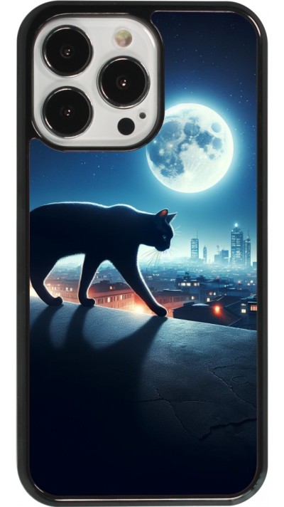 Coque iPhone 13 Pro - Chat noir sous la pleine lune