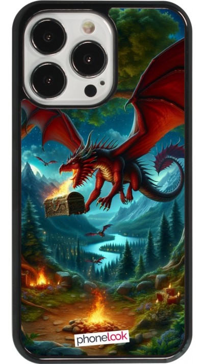 Coque iPhone 13 Pro - Dragon Volant Forêt Trésor