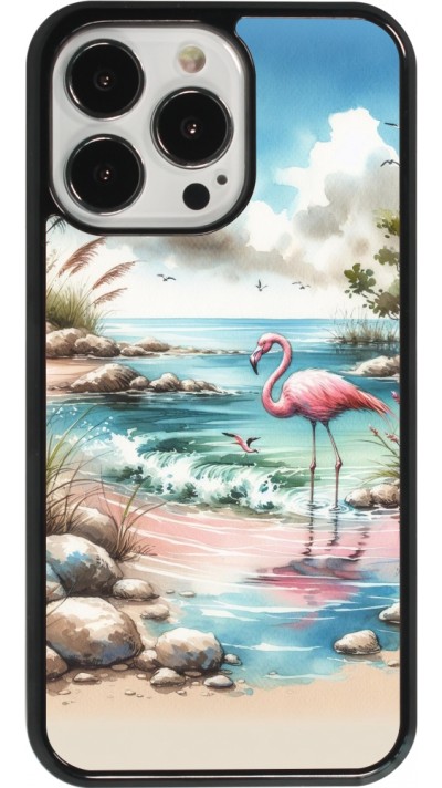 Coque iPhone 13 Pro - Flamant rose aquarelle