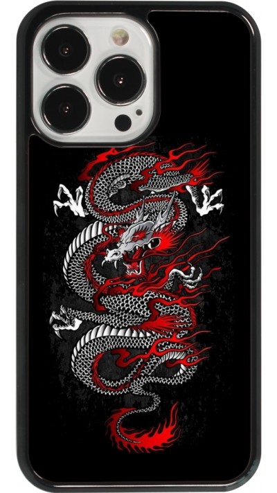 Coque iPhone 13 Pro - Japanese style Dragon Tattoo Red Black