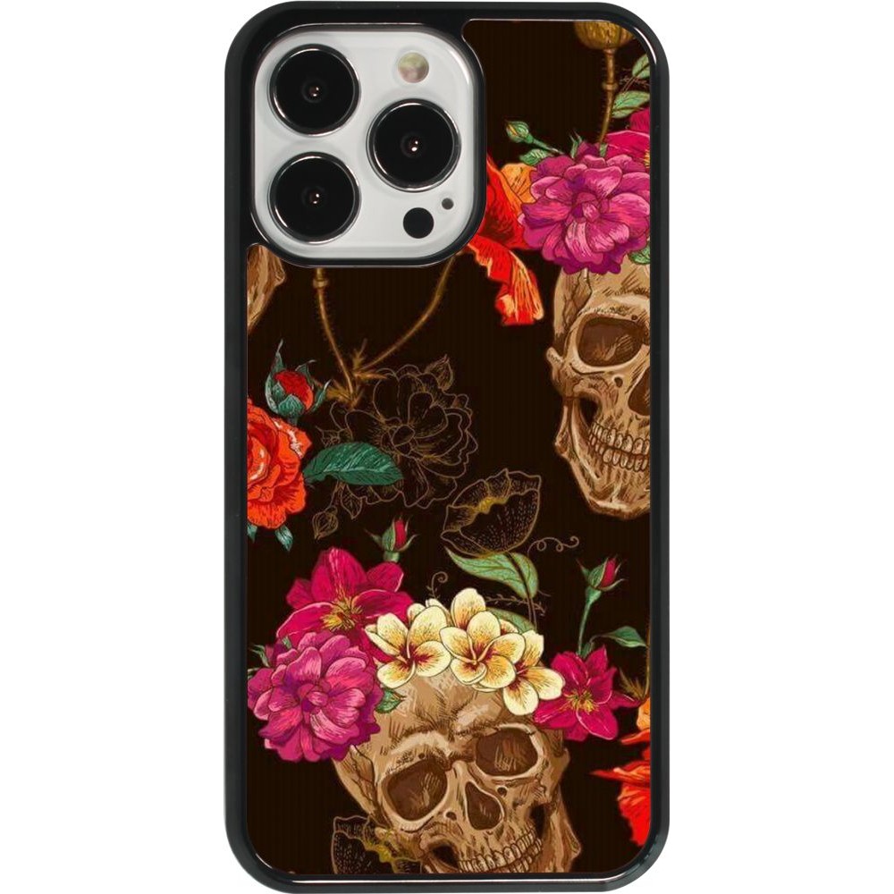 iPhone 13 Pro Case Hülle - Skulls and flowers
