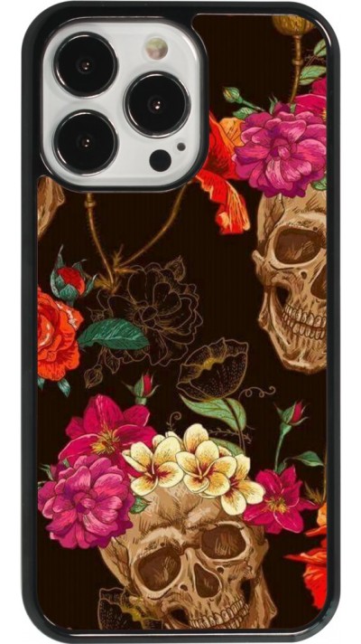 Coque iPhone 13 Pro - Skulls and flowers
