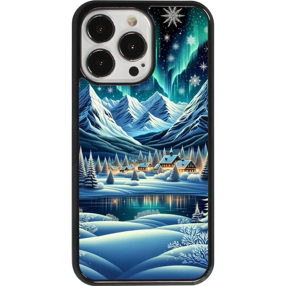iPhone 13 Pro Case Hülle - Verschneites Bergdorf am See in der Nacht