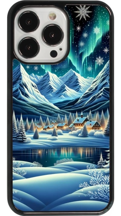 iPhone 13 Pro Case Hülle - Verschneites Bergdorf am See in der Nacht