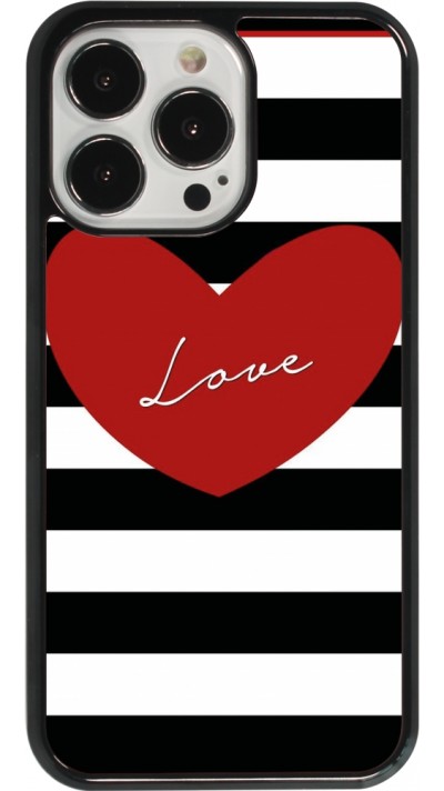 Coque iPhone 13 Pro - Valentine 2023 heart black and white lines