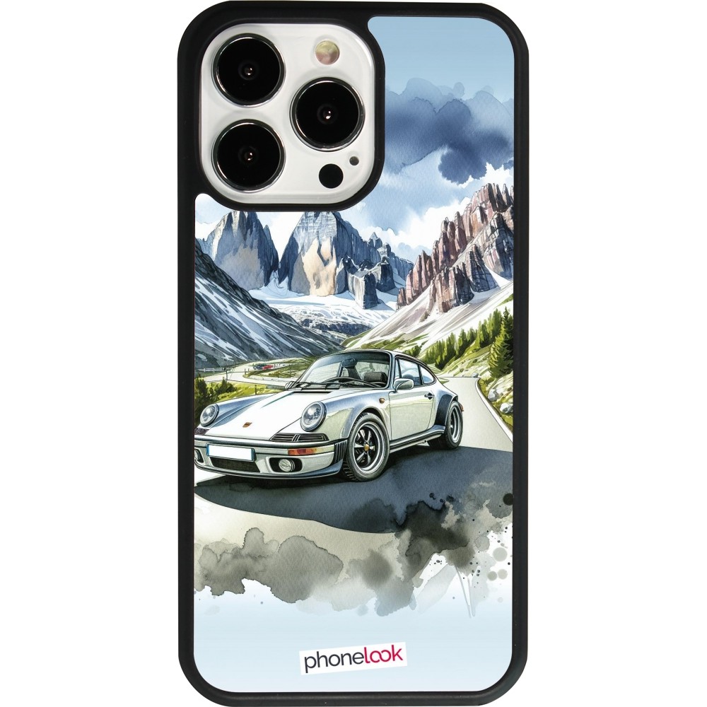 Coque iPhone 13 Pro - Silicone rigide noir Porsche 911 Mountain Watercolor