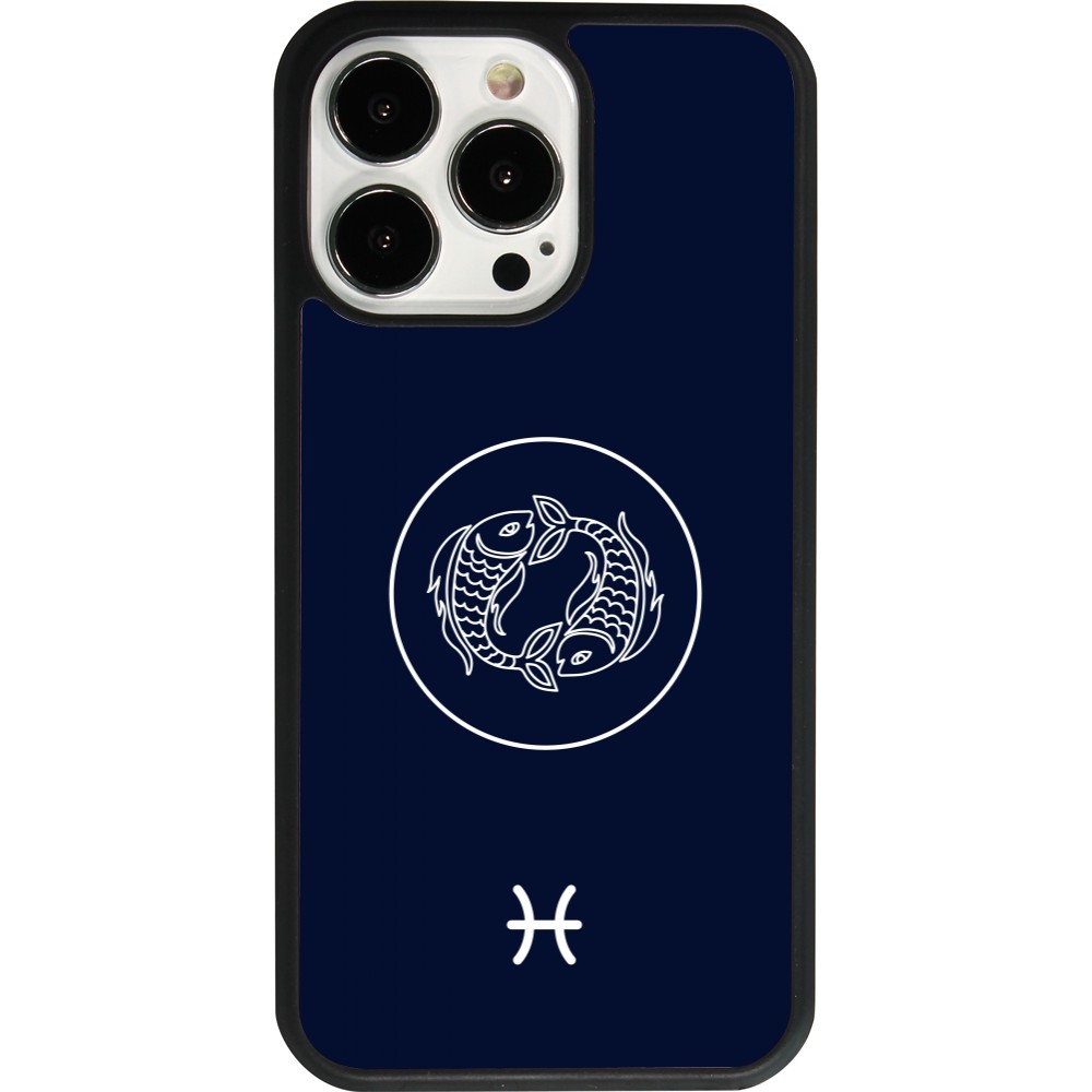 Coque iPhone 13 Pro - Silicone rigide noir Astrologie Poissons