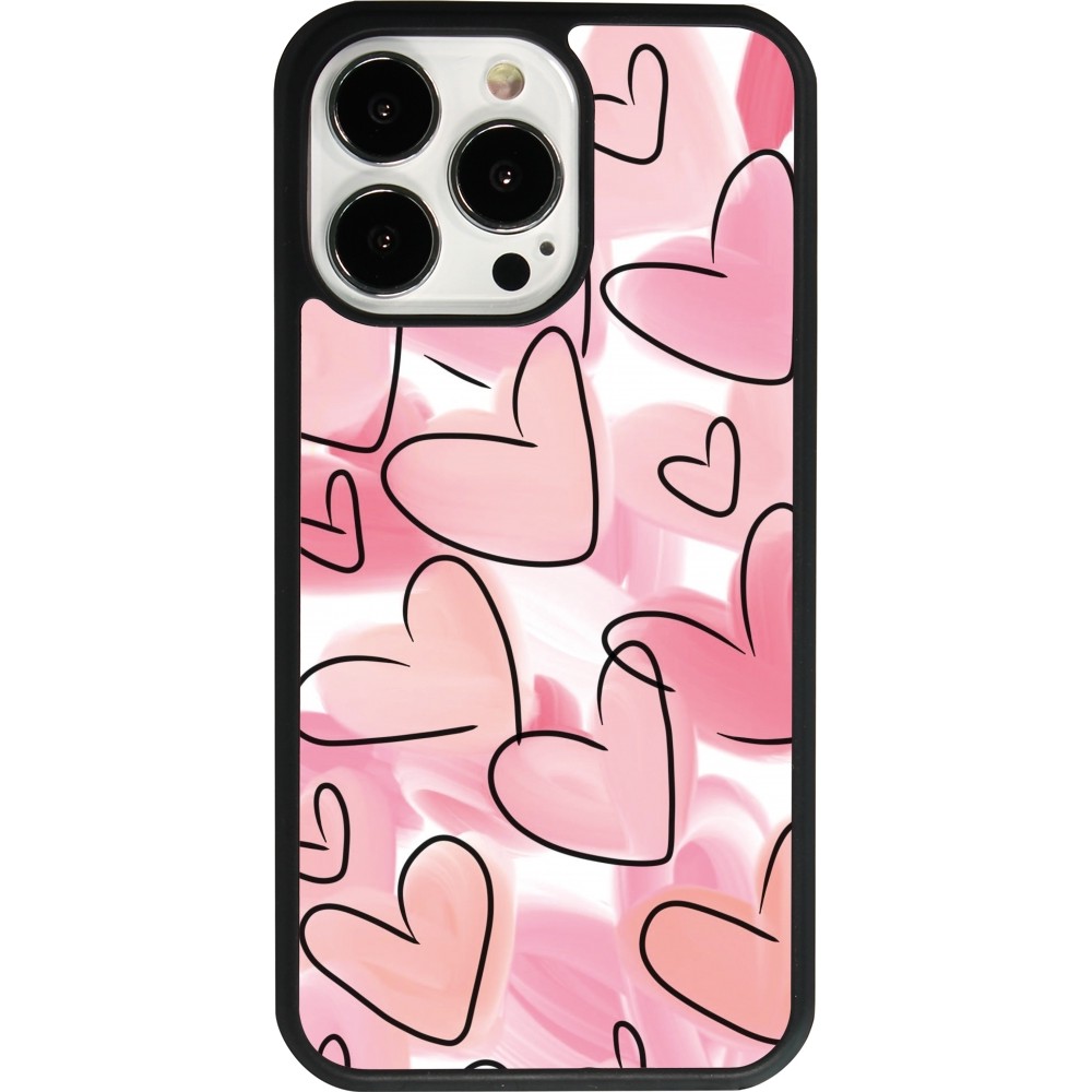 iPhone 13 Pro Case Hülle - Silikon schwarz Easter 2023 pink hearts