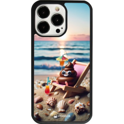 iPhone 13 Pro Case Hülle - Silikon schwarz Kackhaufen Emoji auf Liegestuhl