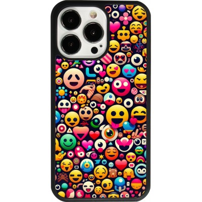 Coque iPhone 13 Pro - Silicone rigide noir Emoji Mix Color