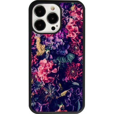 Coque iPhone 13 Pro - Silicone rigide noir Flowers Dark
