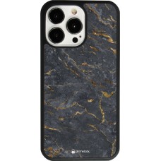 Coque iPhone 13 Pro - Silicone rigide noir Grey Gold Marble