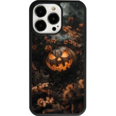 Coque iPhone 13 Pro - Silicone rigide noir Halloween 2025 Pumpkin with flowers